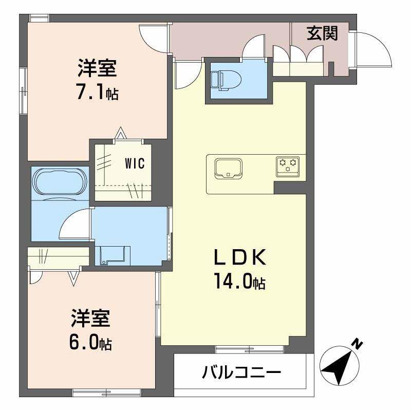HINASA東鷹匠(2LDK/2階)の間取り写真