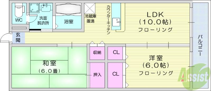 αNEXT鶴ヶ谷ⅡB(2LDK/1階)の間取り写真