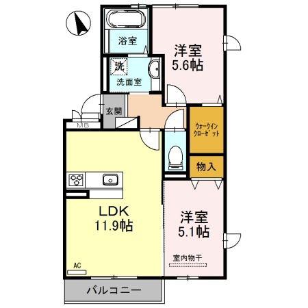 シャルマン(2LDK/2階)の間取り写真