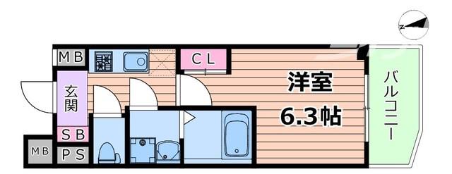 エスリードレジデンス大阪福島サウスフラッツ(1K/2階)の間取り写真