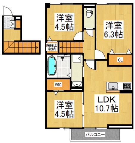 ベルウッドコートA棟(3LDK/2階)の間取り写真