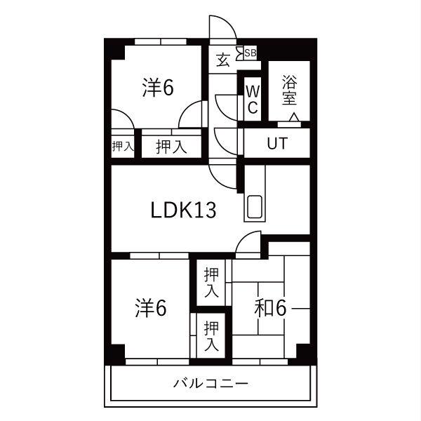 プロミネント四日市(3LDK/2階)の間取り写真