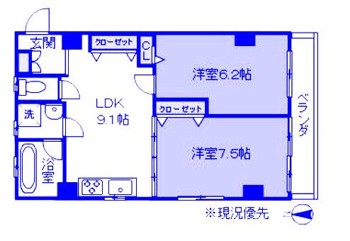 サンヒルズK(2LDK/1階)の間取り写真