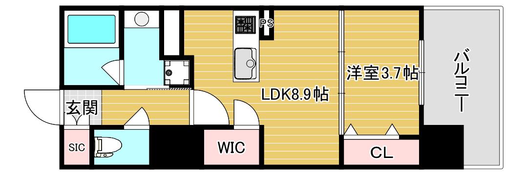 RJRプレシア南堀江(1LDK/12階)の間取り写真