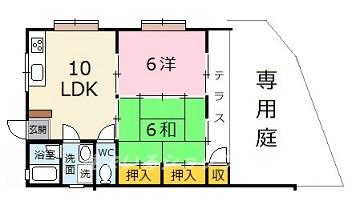 クラオカハイツA(2LDK/1階)の間取り写真