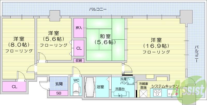 レジディアタワー仙台(3LDK/12階)の間取り写真
