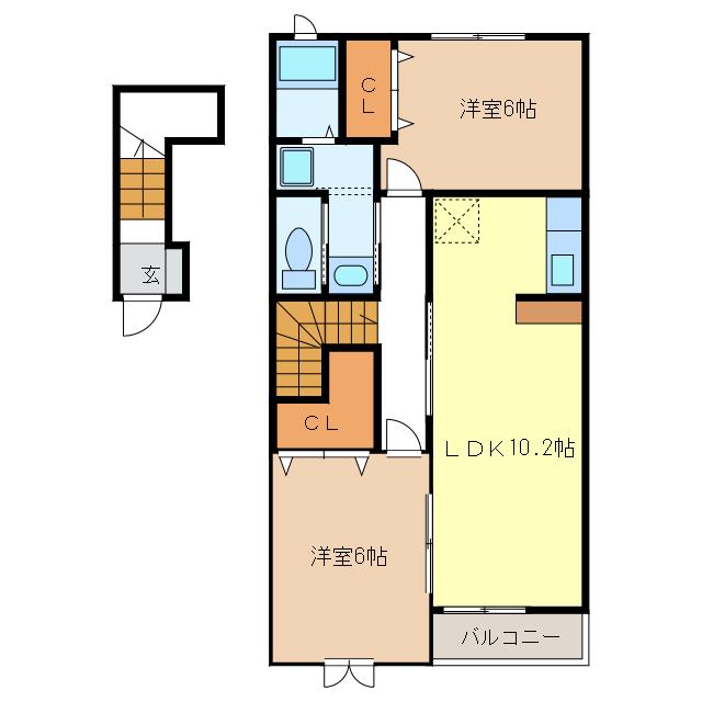 オーデンハオス(2LDK/2階)の間取り写真
