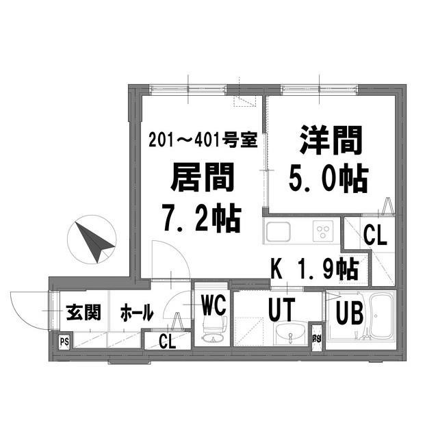 グランメールペガサス(1LDK/2階)の間取り写真