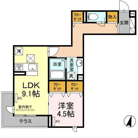 エクセリア上鷺宮II(1LDK/1階)の間取り写真