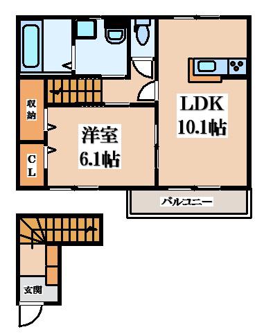 エスベランサ A棟(1LDK/2階)の間取り写真