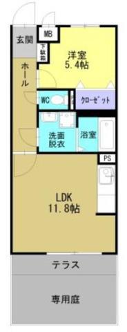 グランハイツ(1LDK/1階)の間取り写真