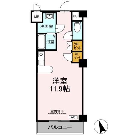 フェリオ甲府上石田(ワンルーム/2階)の間取り写真