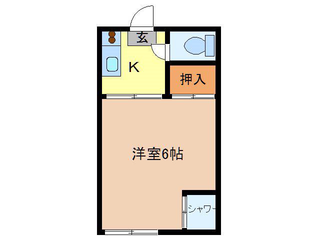 アサヒ若里ハイツ(1K/2階)の間取り写真