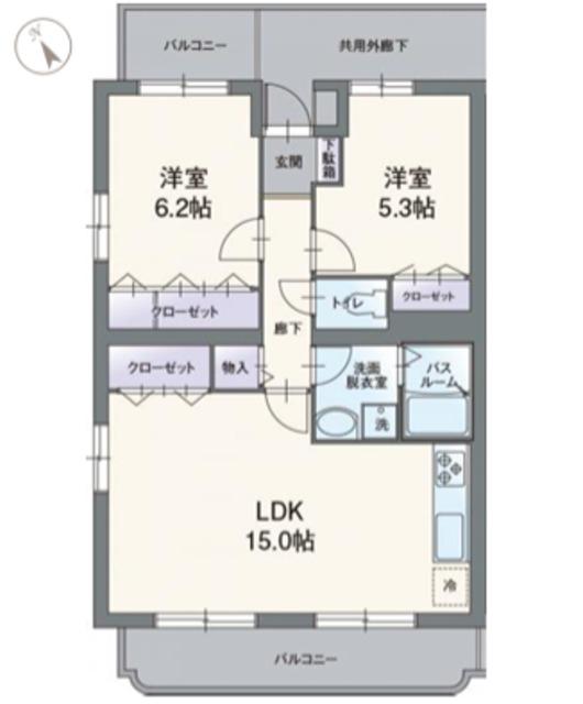 ソレアードK(2LDK/2階)の間取り写真