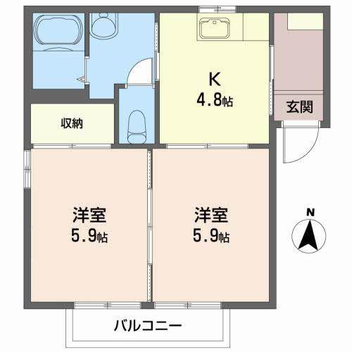 グランディプラザA(2K/2階)の間取り写真