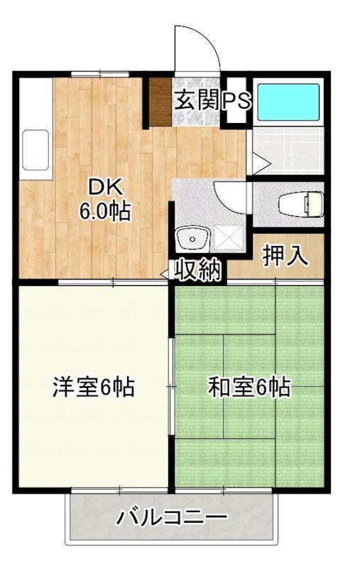 サンシティー倉林A・B(2DK/2階)の間取り写真
