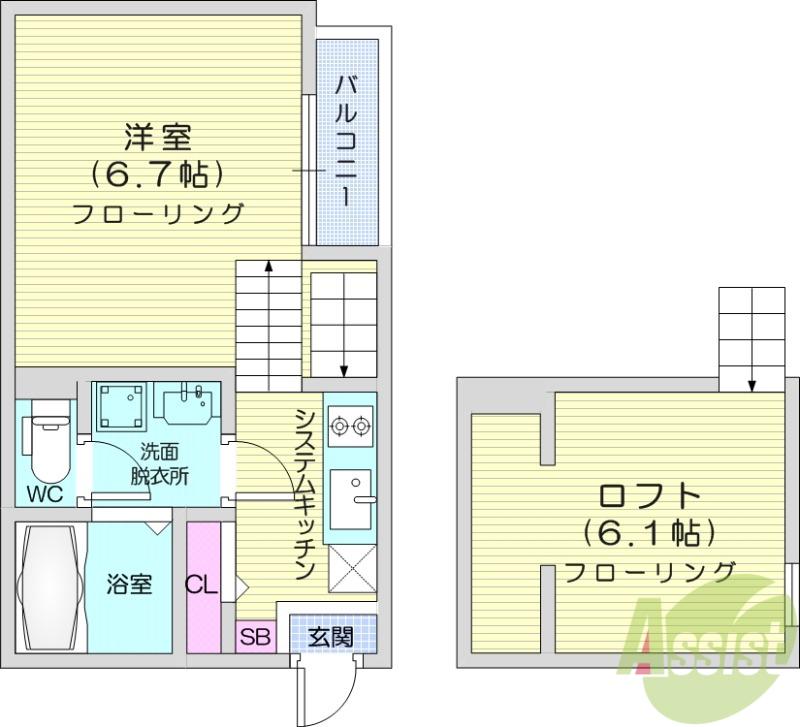 WOOD HOUSE殻町(ワンルーム/2階)の間取り写真