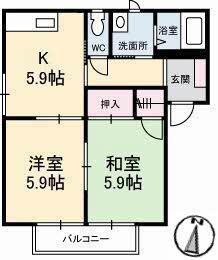 フォーレス21 B棟(2K/2階)の間取り写真