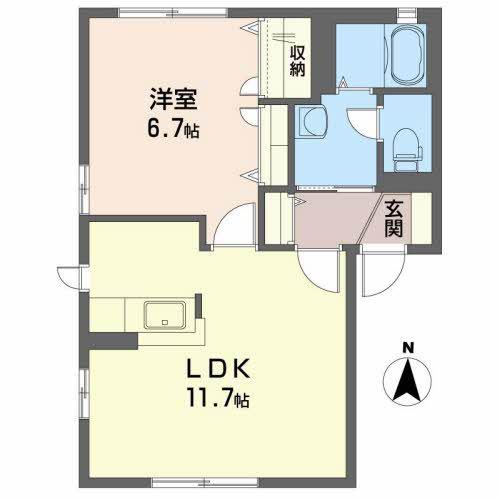 ノースコートB(1LDK/1階)の間取り写真