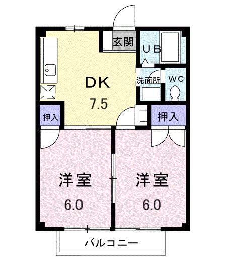 グランデーヂII(2DK/2階)の間取り写真