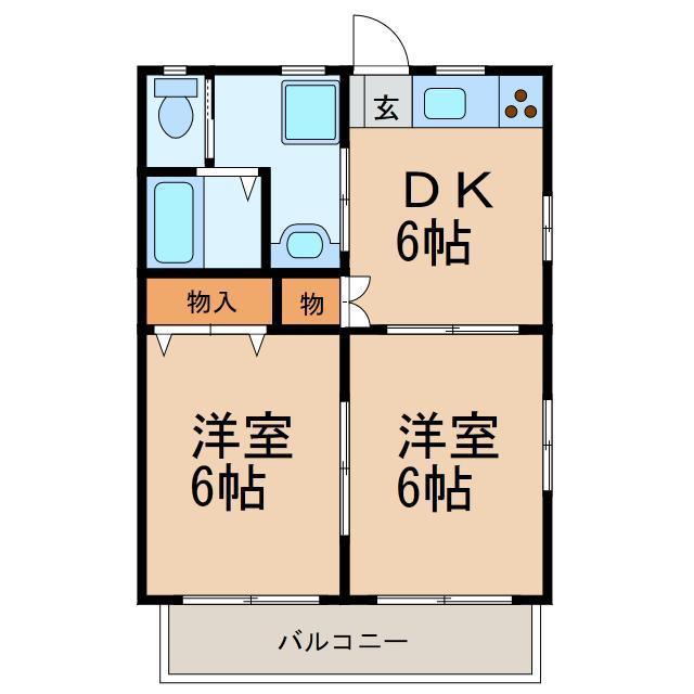 ハイツ石川(2DK/1階)の間取り写真