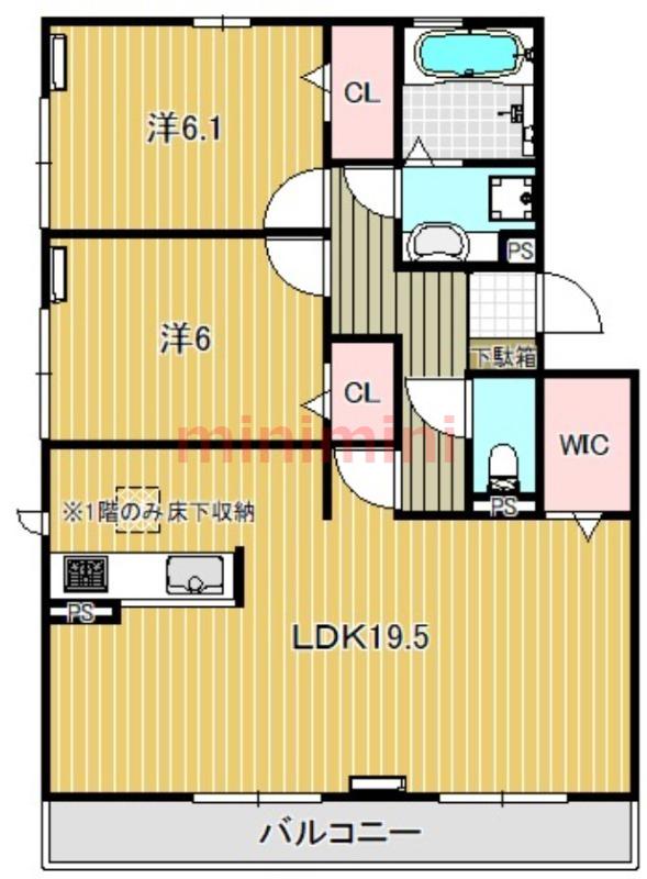 ウィルモア城西C棟(2LDK/1階)の間取り写真