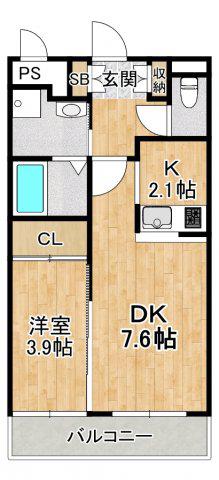 ユニヴェール箕面(1LDK/2階)の間取り写真