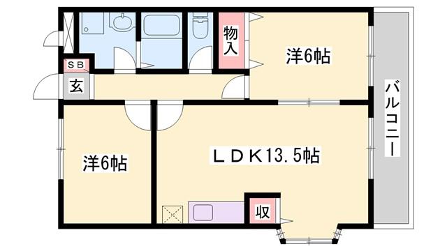 ツインコート北野A(2LDK/2階)の間取り写真