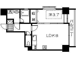 大黒町申館(1LDK/5階)の間取り写真