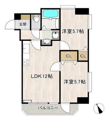グリーンハウスみその(2LDK/5階)の間取り写真