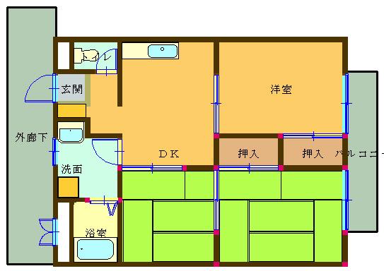 ＪＲ予讃線 壬生川駅 徒歩6分 2階建 築32年(3DK/2階)の間取り写真
