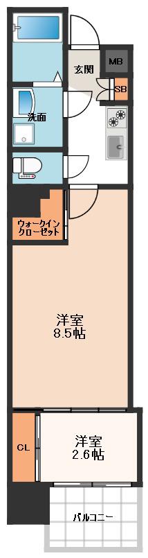 ソルテラス難波NEO(1DK/14階)の間取り写真