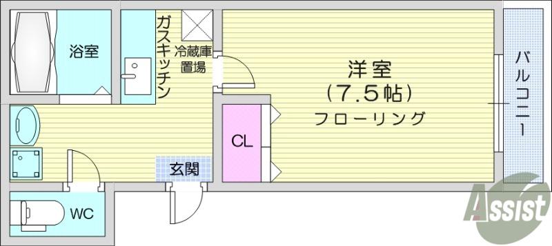シュマンヴェール(1K/2階)の間取り写真