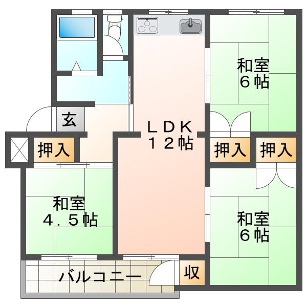 高倉台10団地46号棟(3LDK/5階)の間取り写真