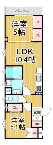 クリエオーレ北伊丹(2LDK/1階)の間取り写真