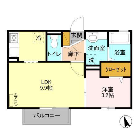 ロンサール(1LDK/2階)の間取り写真