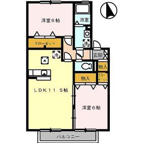 アムール万々A棟(2LDK/1階)の間取り写真