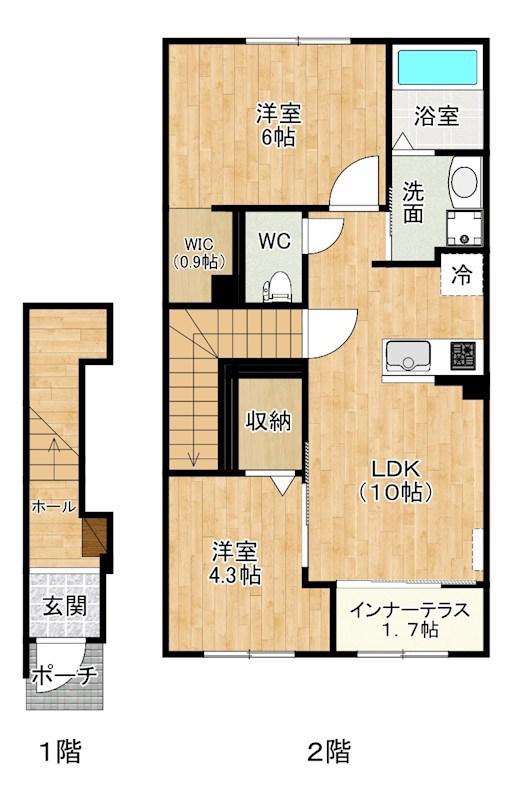 ブドワール(2LDK/2階)の間取り写真