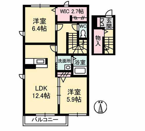 シャーメゾン乙瀬(2LDK/2階)の間取り写真