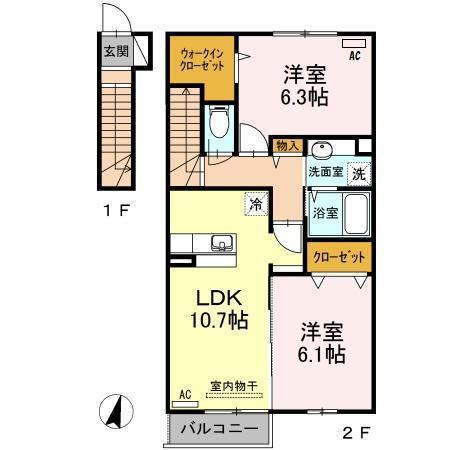 ボヌールムナカタA(2LDK/2階)の間取り写真