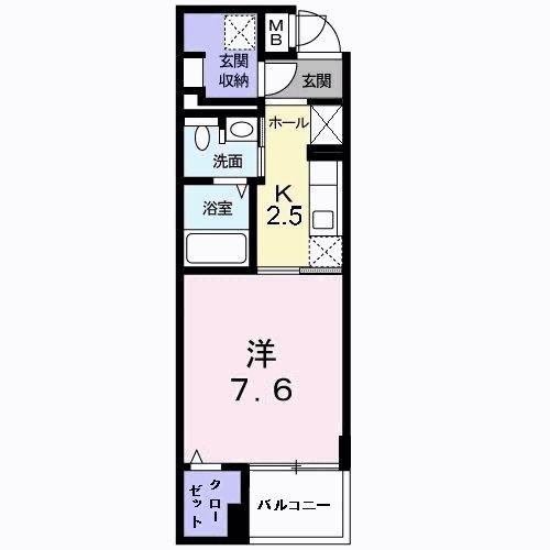 カーサソーレ(1K/1階)の間取り写真