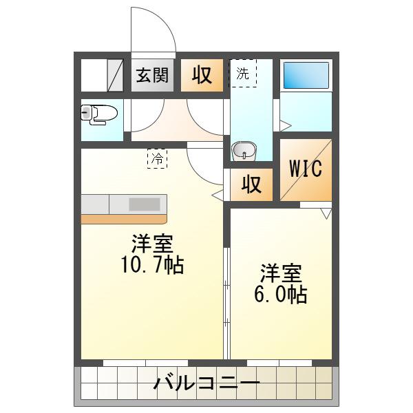 メルローズ札元(1LDK/2階)の間取り写真
