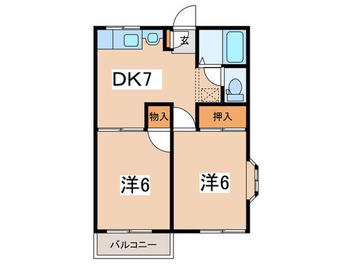 ファミーユ籾山(2DK/2階)の間取り写真