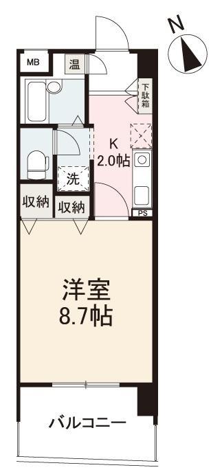 グラシエール木太町(1K/2階)の間取り写真