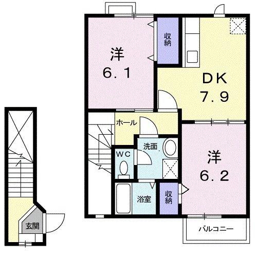 ラフィネシャトレ-1番館(2DK/2階)の間取り写真