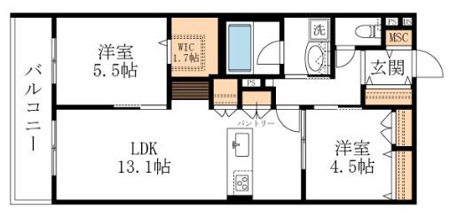 メゾングリシーヌ中神(2LDK/2階)の間取り写真