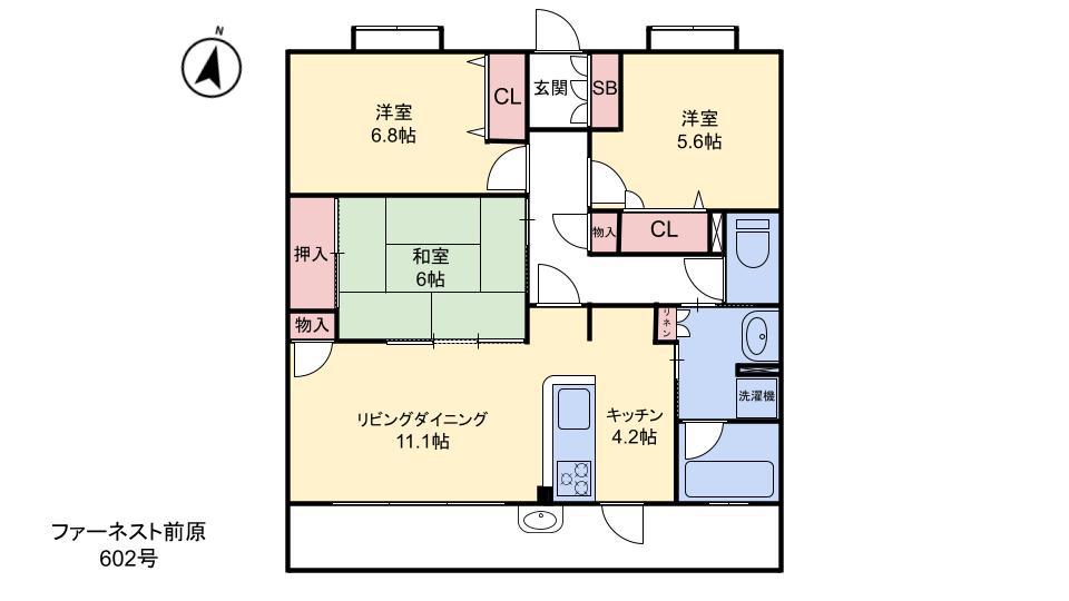 ファーネスト前原(3LDK/6階)の間取り写真
