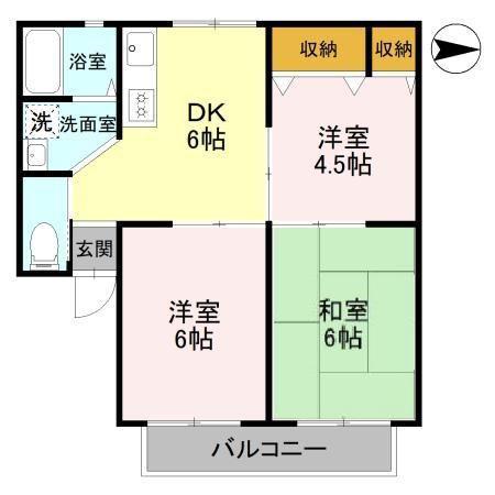 シグナスハイツC棟(3DK/2階)の間取り写真