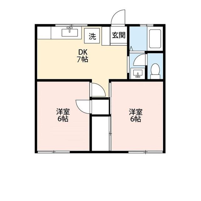シャトー湯村山(2DK/1階)の間取り写真