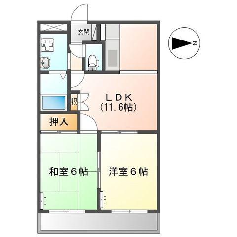 グリーンヒル壱番館(2LDK/1階)の間取り写真